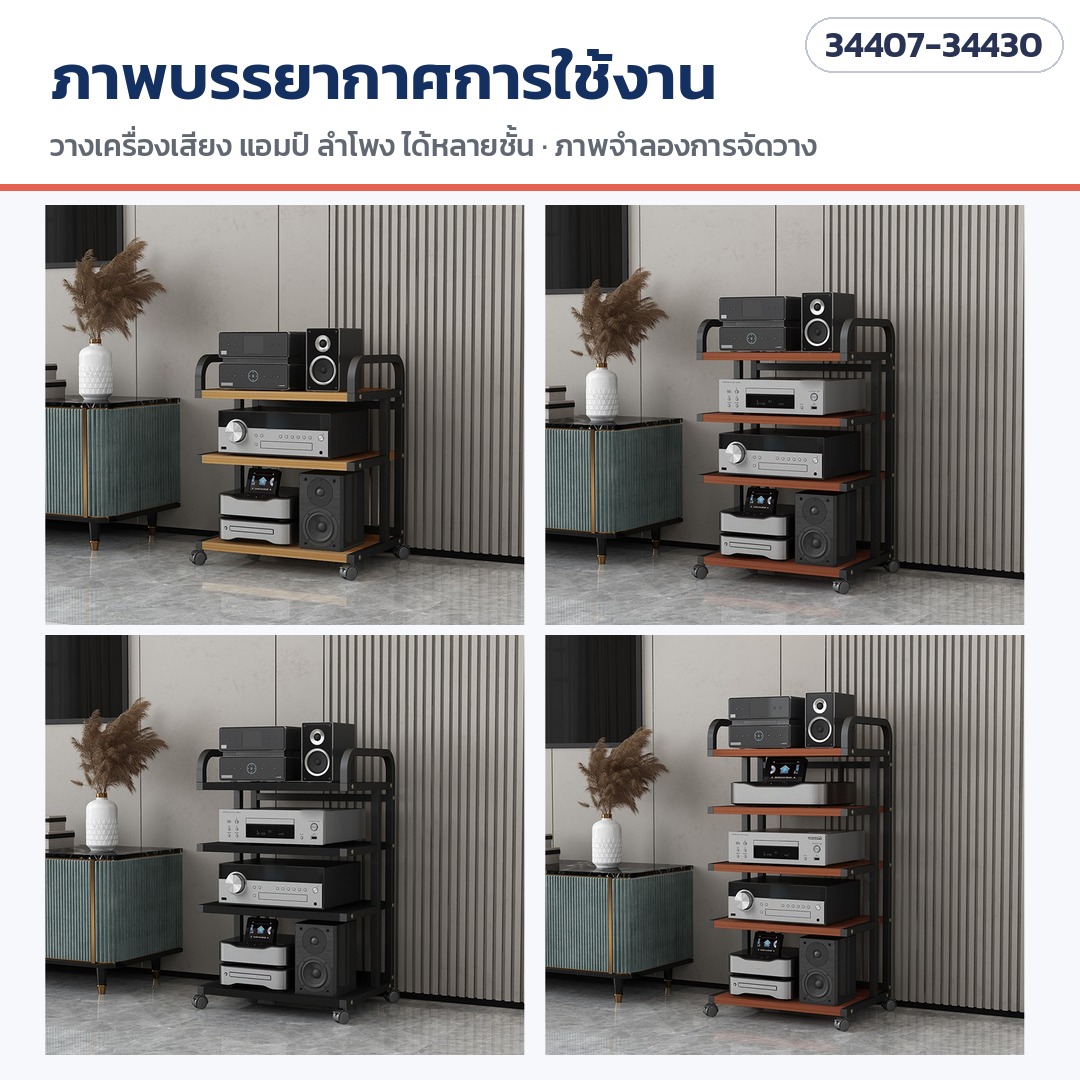 ชั้นวางเครื่องเสียง มีล้อเลื่อน – ตัวอย่างการจัดวางในห้องนั่งเล่น (ภาพจำลองการจัดวาง)