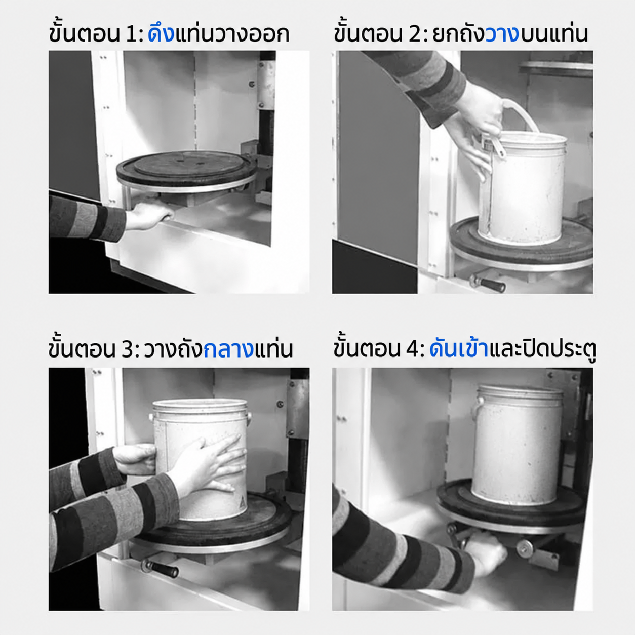 เครื่องผสมในถังปิด 9 แบบ – ขั้นตอนวางถัง 4 ขั้น