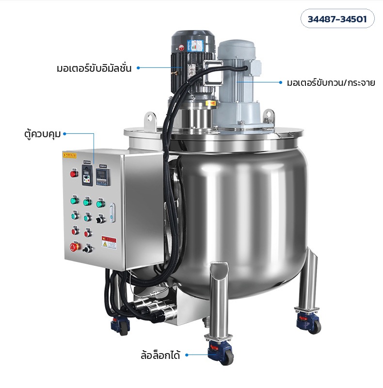 ถังกวน/อิมัลชั่นให้ความร้อน DR-S DR-E DR-M – ส่วนประกอบ มอเตอร์ขับอิมัลชั่น มอเตอร์ขับกวน/กระจาย ตู้ควบคุม ล้อล็อกได้