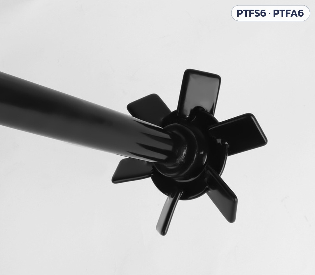 ภาพถ่ายสินค้า: ใบกวนกังหัน 6 ใบ แบบใบเอียง เคลือบ PTFE มุมเฉียง เห็นก้านต่อกับจานกลาง