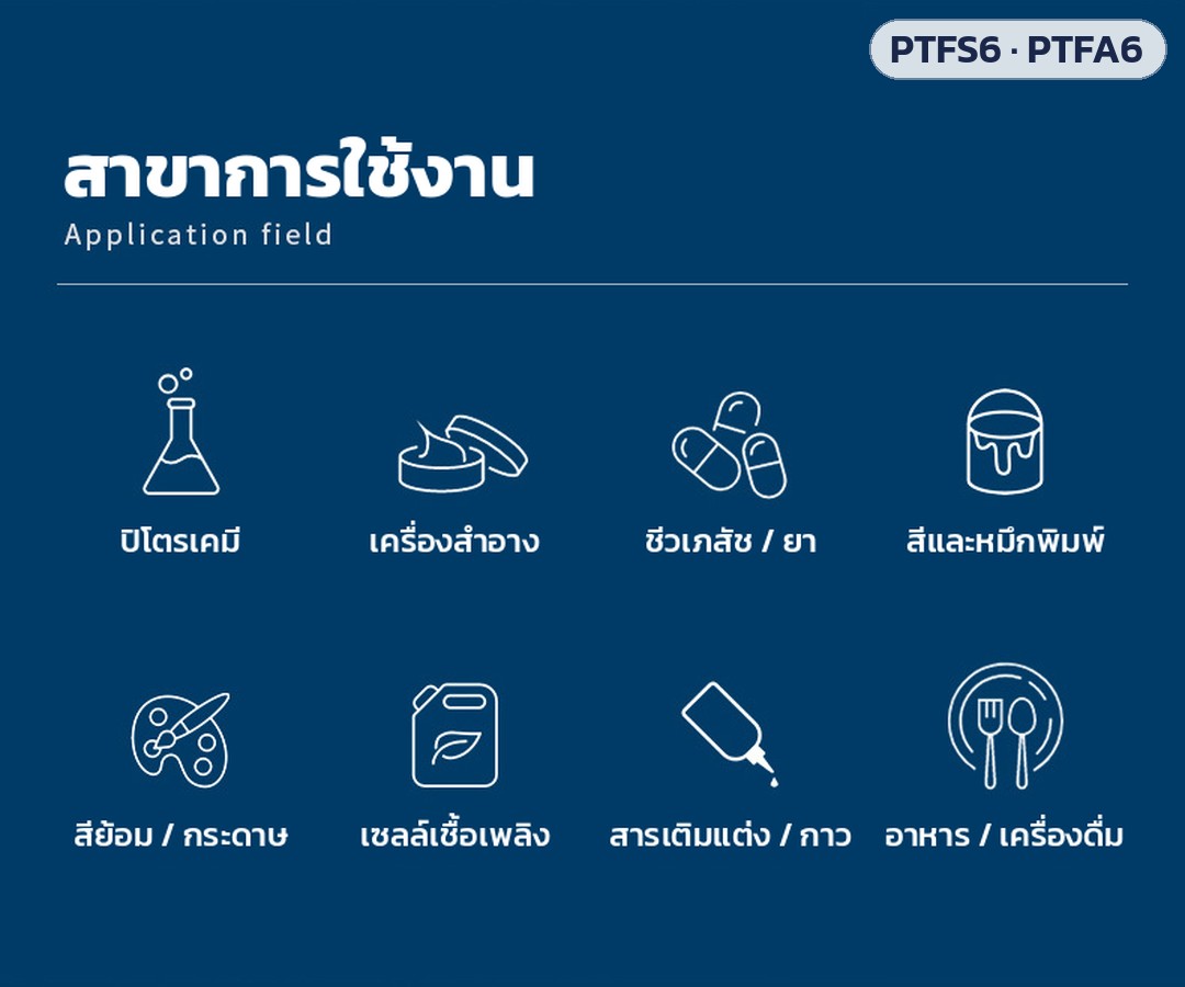 ใบกวนกังหัน 6 ใบ เคลือบ PTFE ใบตรง / ใบเอียง PTFS6 / PTFA6 – สาขาการใช้งาน: ปิโตรเคมี เครื่องสำอาง ชีวเภสัช/ยา สีและหมึกพิมพ์ สีย้อม/กระดาษ เซลล์เชื้อเพลิง สารเติมแต่ง/กาว อาหาร/เครื่องดื่ม