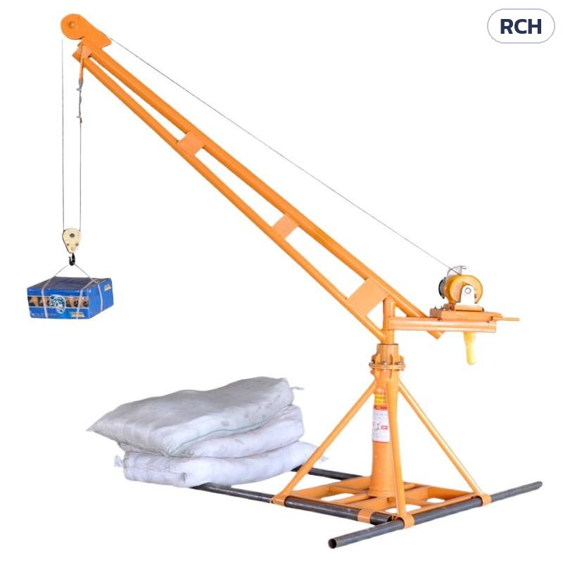 เครนยกของไฟฟ้า รีโมทไร้สาย RCH ขาตั้ง 200 กก.–1 ตัน – ภาพสินค้า เครนขาตั้งพร้อมชุดรอกไฟฟ้า ร้อยท่อถ่วงที่ฐาน