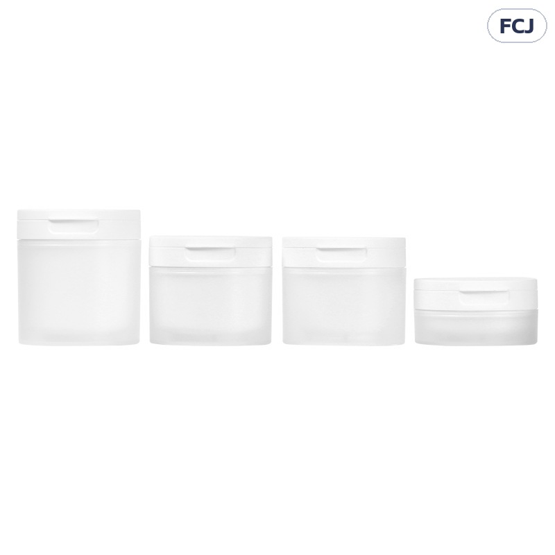 กระปุกครีม PP ขาวขุ่น ฝาพลิกช้อน/แหนบ 50-150 กรัม FCJ – กระปุกครีม/สครับ PP ขาวขุ่นผิวด้าน ฝาพลิก 4 ขนาด 50 / 100 / 120 / 150 กรัม