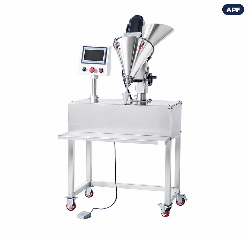 เครื่องบรรจุผงสกรู APF 0.1–100 กรัม – ภาพสินค้า เครื่องบรรจุผงสกรู มุมหน้าเฉียงซ้าย