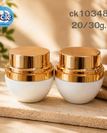 ck10348-20กรัม กระปุกแก้ว สีขาว ทรงโอ่ง ฝาเกลียวทองเงา