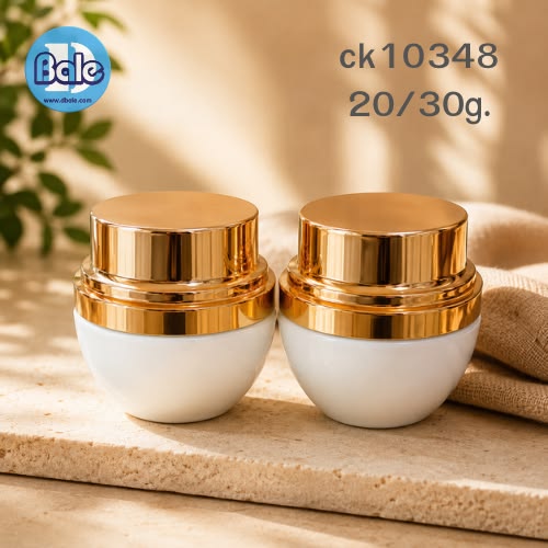 ck10348-20กรัม กระปุกแก้ว สีขาว ทรงโอ่ง ฝาเกลียวทองเงา