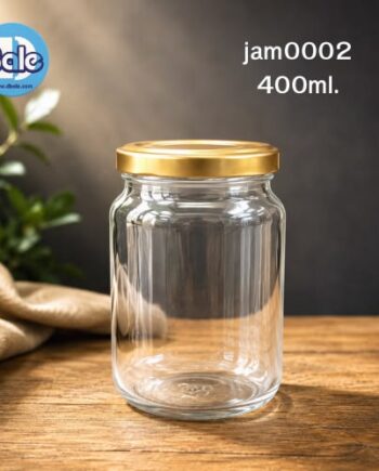 jam0002-400มล-ขวดแก้วทรงกระบอก สีใส ฝาอลู สีทอง คอ63มม. (WG-09-815-1TO)