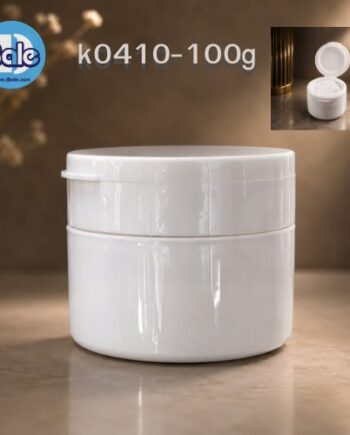 k0410-100กรัม-กระปุกพลาสติก ฝาเปิดปิด+มีไม้พาย สีขาวเงา