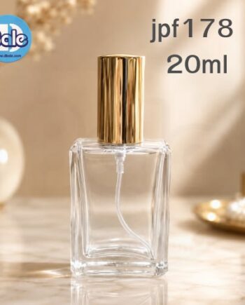 jpf178-20ml-#รวมชุด#ขวดแก้วสเปรย์ทรงแบนเหลี่ยมสีใส+ฝาสีทองเงา 20ซีซี