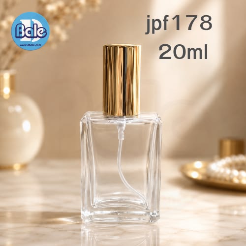 jpf178-20ml-#รวมชุด#ขวดแก้วสเปรย์ทรงแบนเหลี่ยมสีใส+ฝาสีทองเงา 20ซีซี