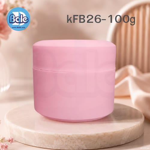 kFB26-100กรัม กระปุกครีมพลาสติก สีชมพู+ไม้พาย