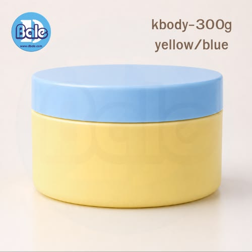 kbody-300กรัม กระปุกพลาสติก รุ่นkbody กระปุกสีเหลือง ฝาสีฟ้าเงา