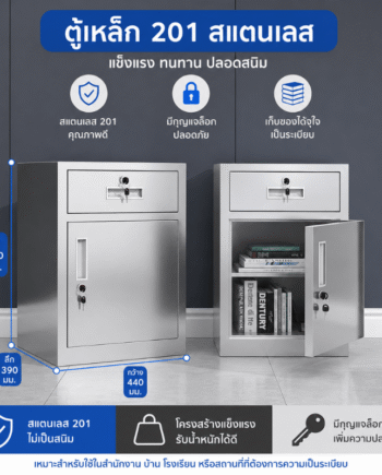 ตู้เหล็กสแตนเลส 201 ตู้เล็กบานเปิด + ลิ้นชัก (สูง650×กว้าง440×ลึก390 มม.)