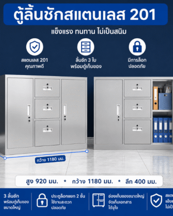 ตู้เหล็กสแตนเลส 201 บานเลื่อนหน้ากว้างพิเศษ (สูง920×กว้าง1180×ลึก400 มม.)