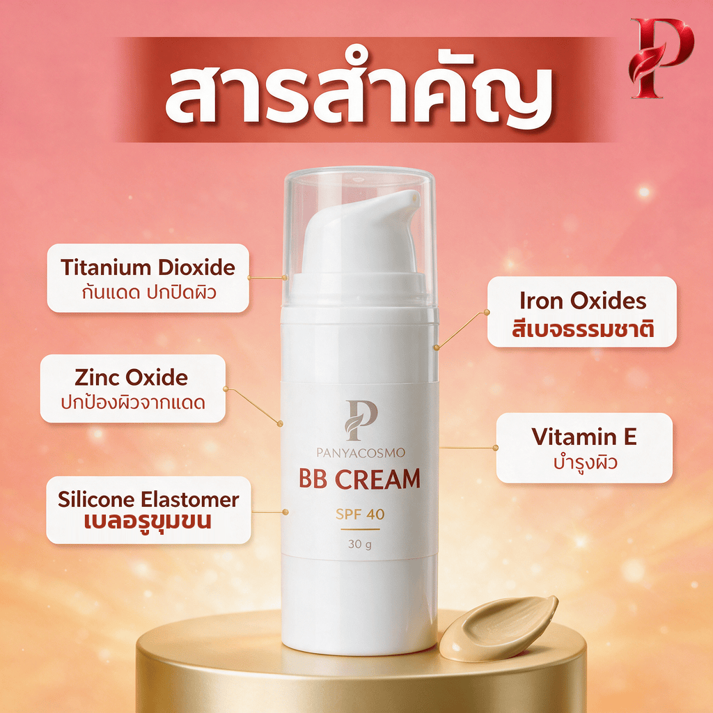 ปัญญาคอสโม บีบี ครีมกันแดด SPF 40 บีบีครีมกันแดดเนื้อเบจธรรมชาติ (Pcosmo-379.2) - Image 4