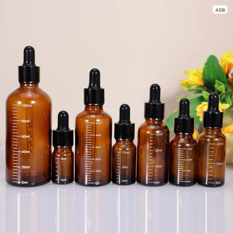 ขวดแก้วสีชา หลอดหยด 5/10/15/20/30/50/100 มล. มีสเกลบอกปริมาตร พร้อมฝาหลอดหยด - Image 3