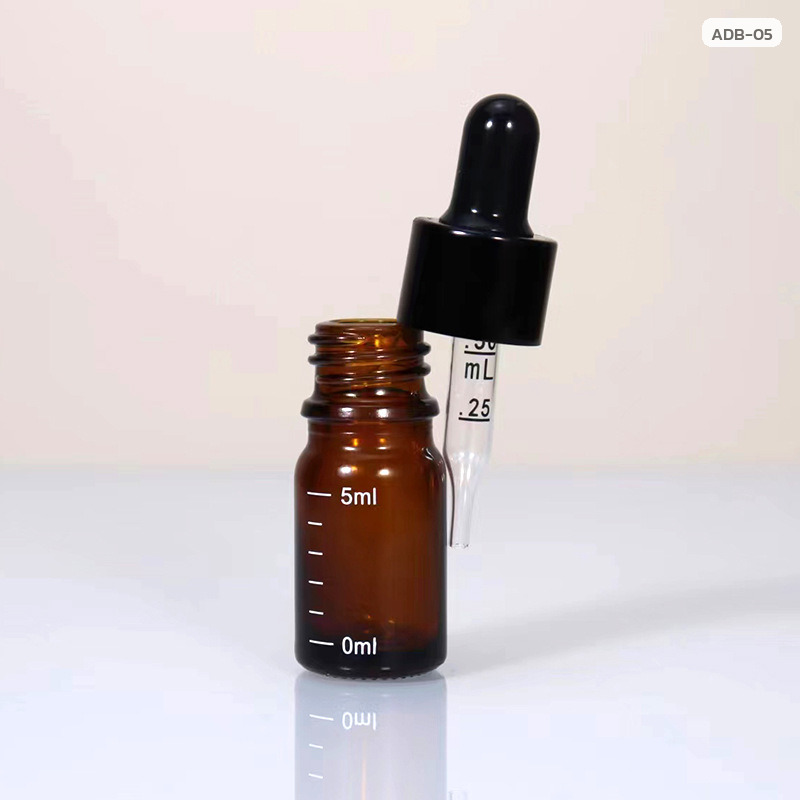 ขวดแก้วสีชา หลอดหยด 5/10/15/20/30/50/100 มล. มีสเกลบอกปริมาตร พร้อมฝาหลอดหยด