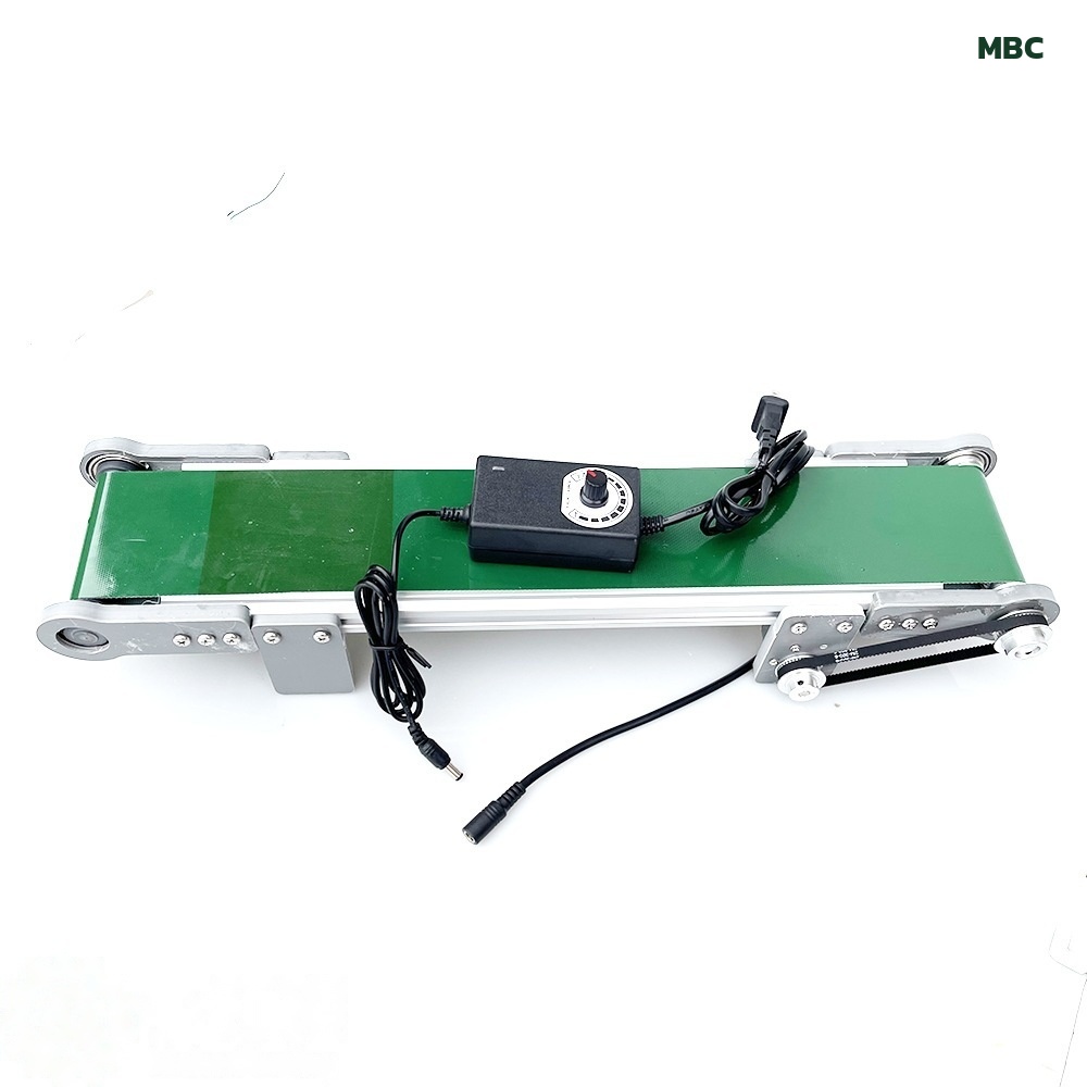 สายพานลำเลียงจิ๋ว ตั้งโต๊ะ มอเตอร์ DC 12V ปรับความเร็วได้ สายพาน PVC โครงอะลูมิเนียม (เลือกขนาดได้ 5 แบบ)